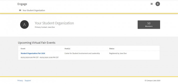 student organization homepage