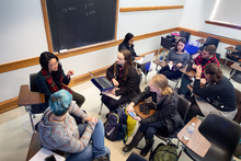 students conversing in class