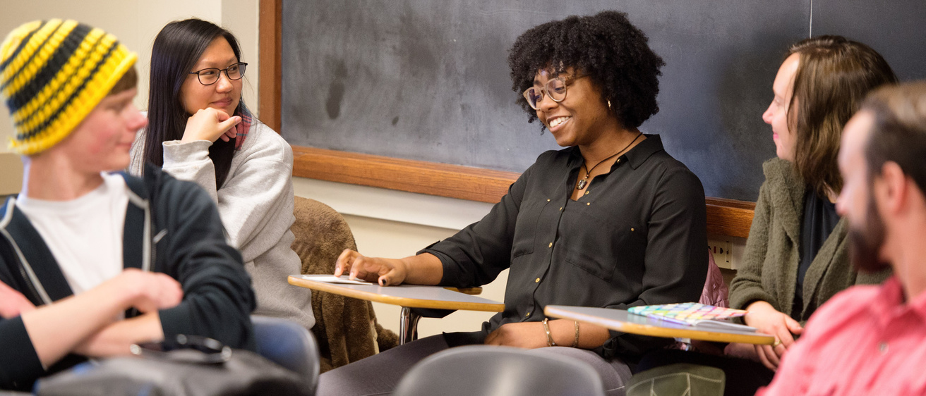 students conversing in class
