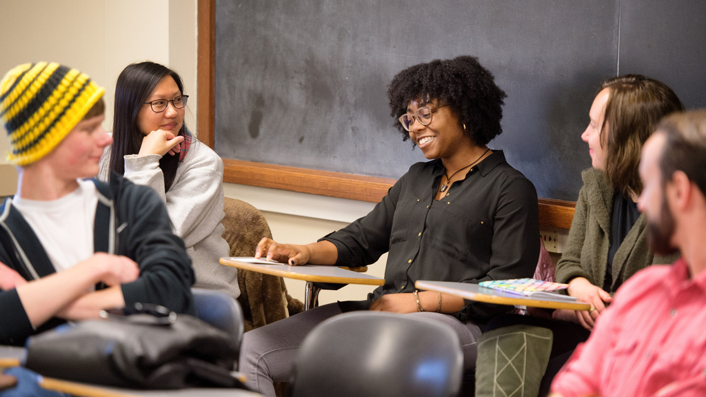 students conversing in class